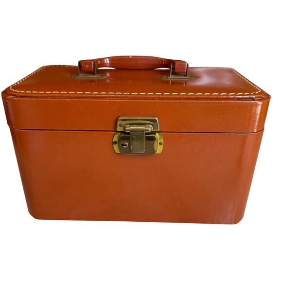 Vintage Handbags - Vintage Luce Faux Leather Vanity Case Travel Cosmetics Organizer Brown